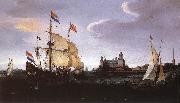 VROOM, Hendrick Cornelisz. Arrival of a Dutch Three-master at Schloss Kronberg srt Spain oil painting artist
